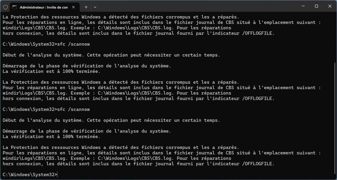 Bogue 2 du vérificateur de fichiers système Windows 11 24h2