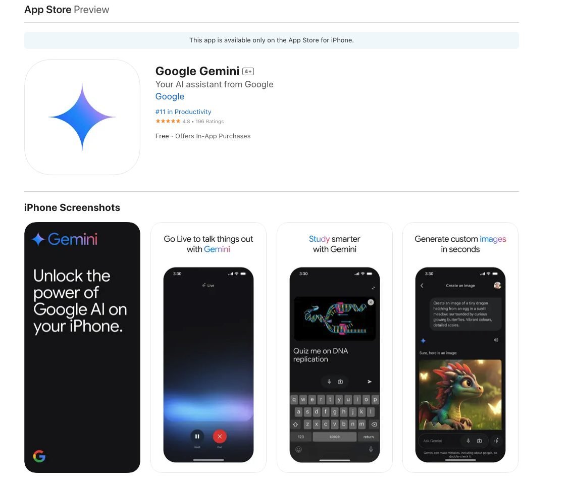 Google Gemini Sur L'app Store