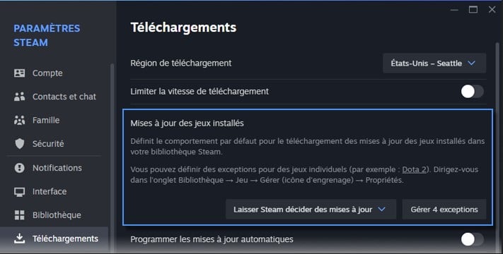 Parametres Telechargement Steam