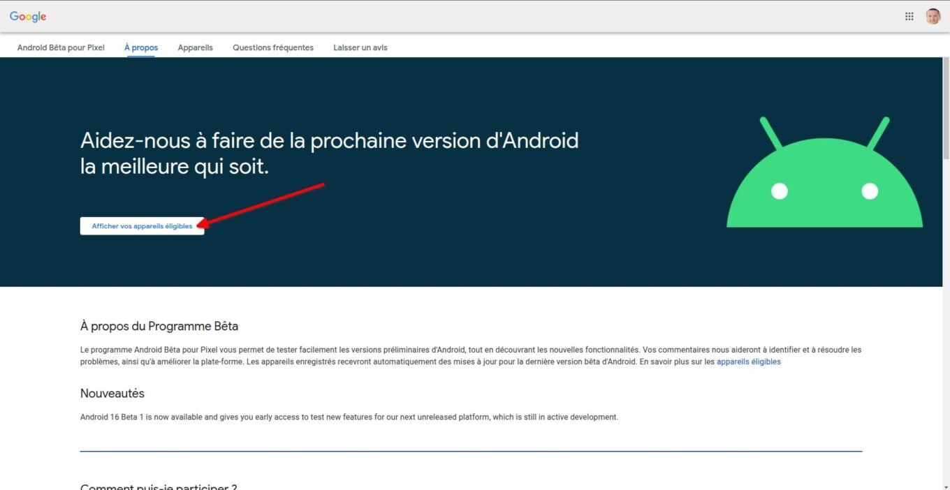 Android Rejoindre Programme Bêta 1