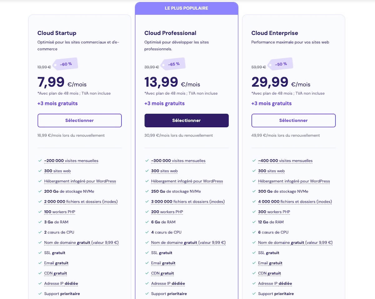 Tarifs Hébergement Cloud Hostinger