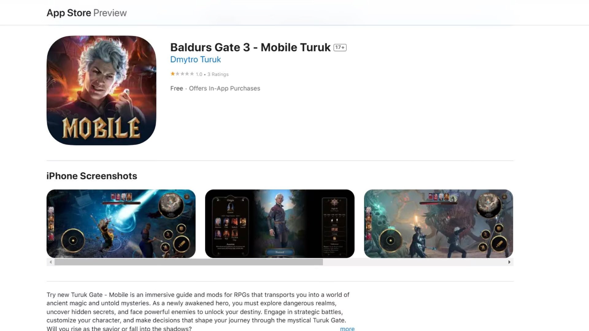 Baldur's Gate 3 App Store Fake