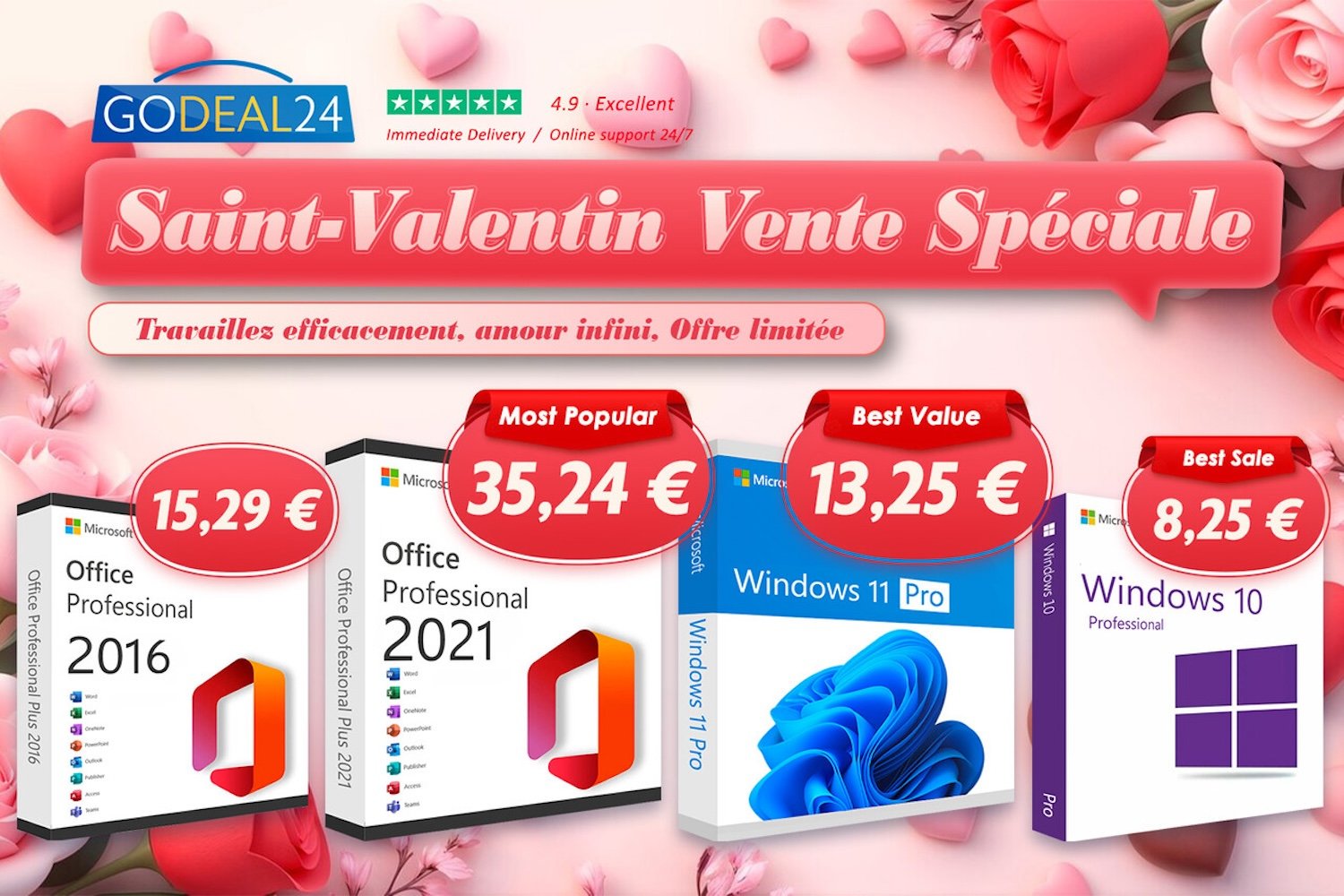 Offrez-vous Microsoft Office 2021 et Windows 11 à vie dès 10€ sur Godeal24 pour la Saint-Valentin