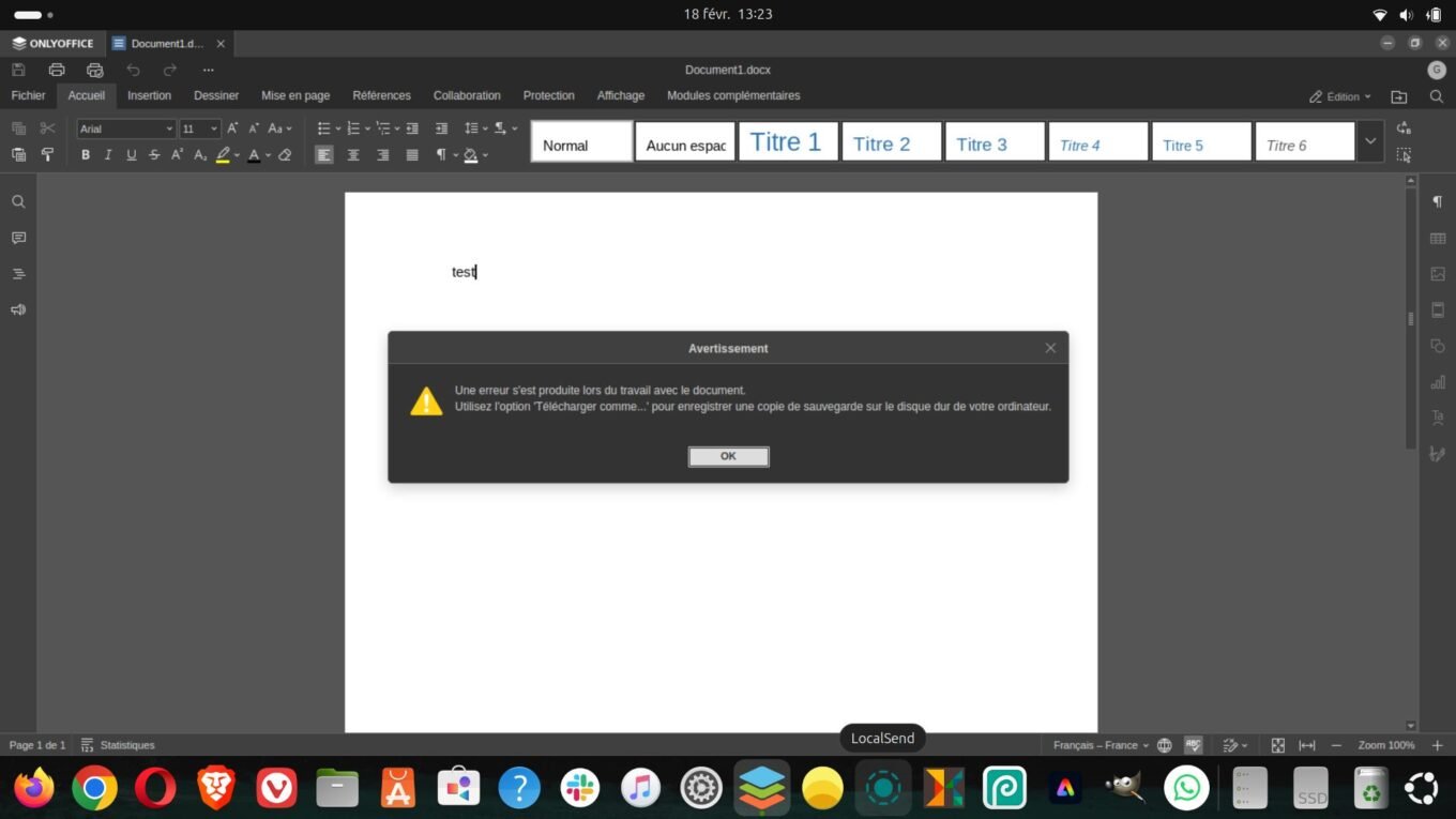 Onlyoffice Erreur