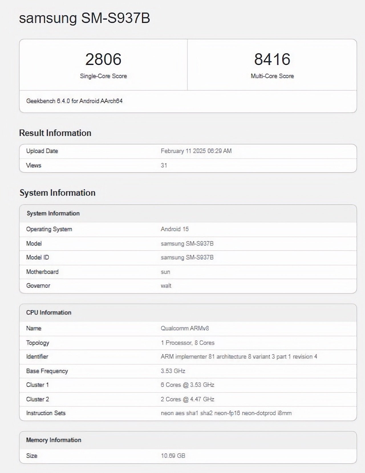 Samsung Bench Galaxy S25 Edge