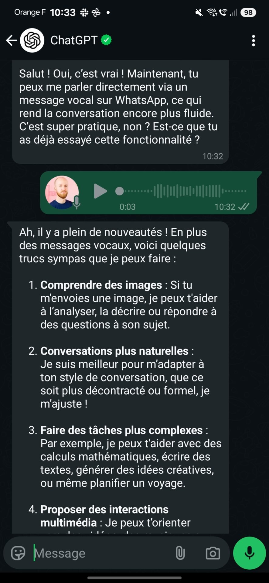 Whatsapp Message Vocal Chatgpt