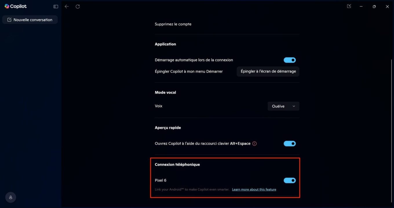 Windows 11 Copilot Connexion Téléphonique 1