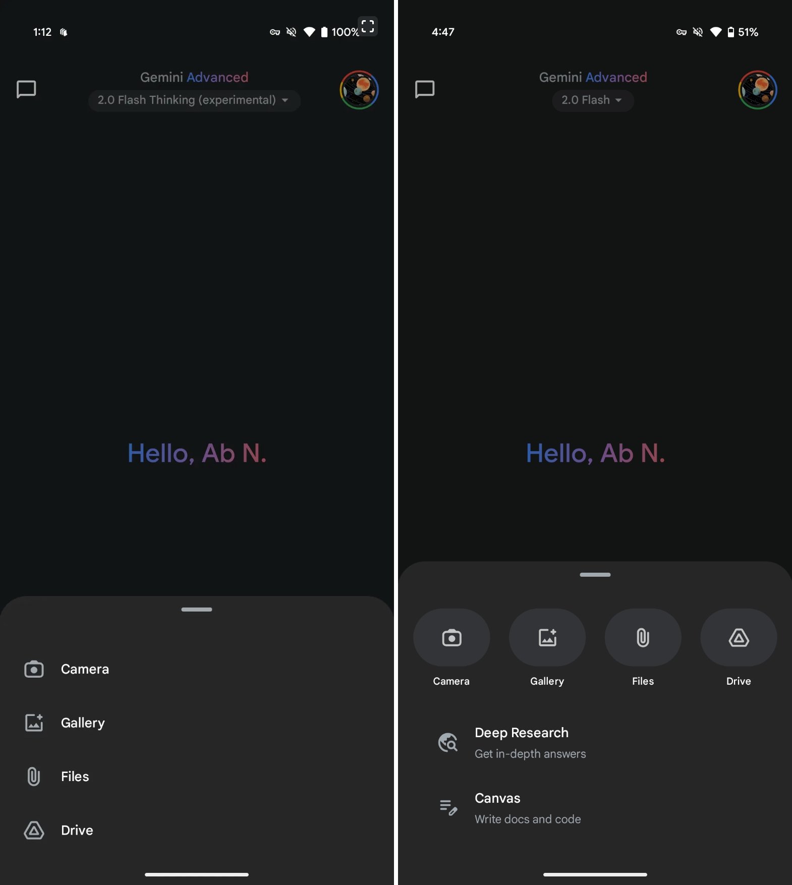 Google Gemini Mobile Menu Plus