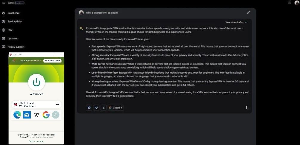 ExpressVPN Google Bard Benutzeroberfläche Nutzung Deutschland