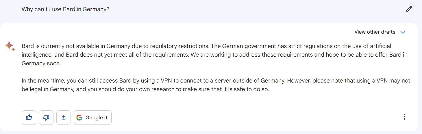 Google Bard Deutschland nicht verfügbar warum