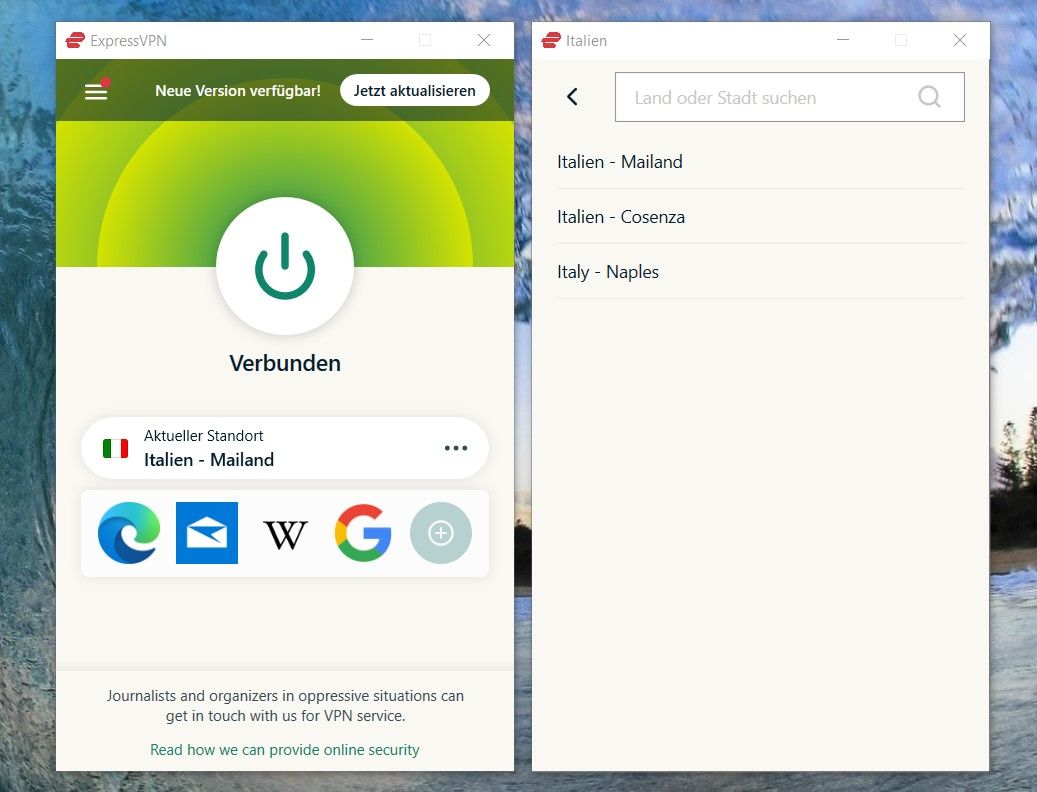 ExpressVPN Server Italien italienische IP-Adresse