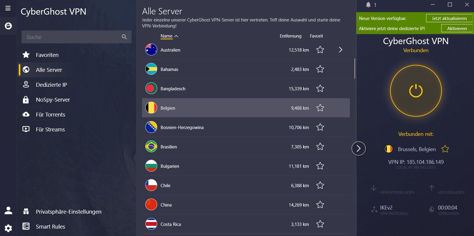 CyberGhost bestes VPN Belgien
