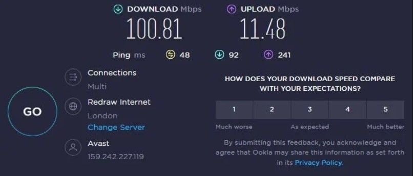 HideMyAss HMA Test Geschwindigkeit Großbritannien