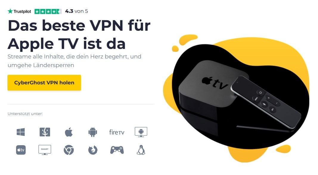 CyberGhost bestes VPN Apple TV