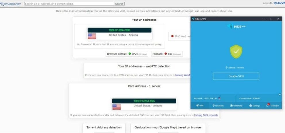 Hide.me Sicherheit IP DNS Leaks Schutz