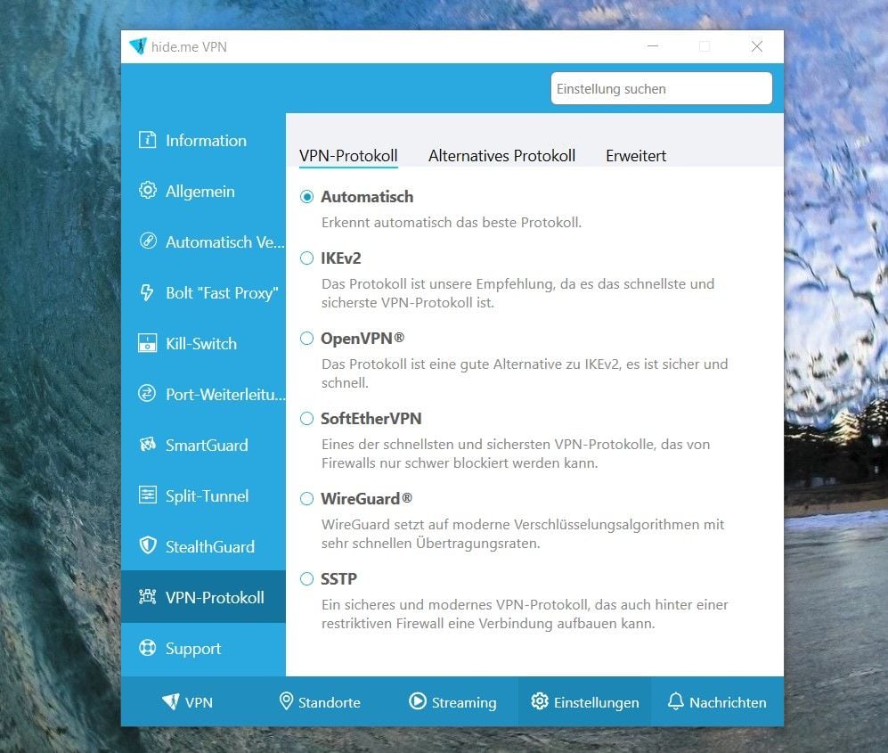Hide.me VPN-Protokolle