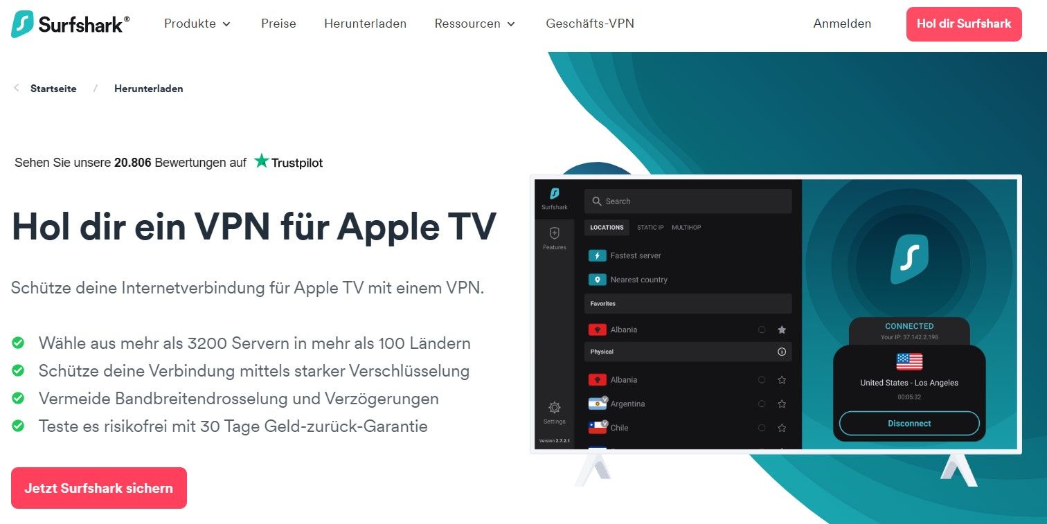 Surfshark bestes VPN Apple TV