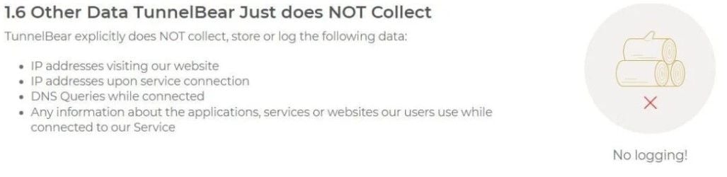 TunnelBear No-Log-Politik nicht aufbewahrte Daten