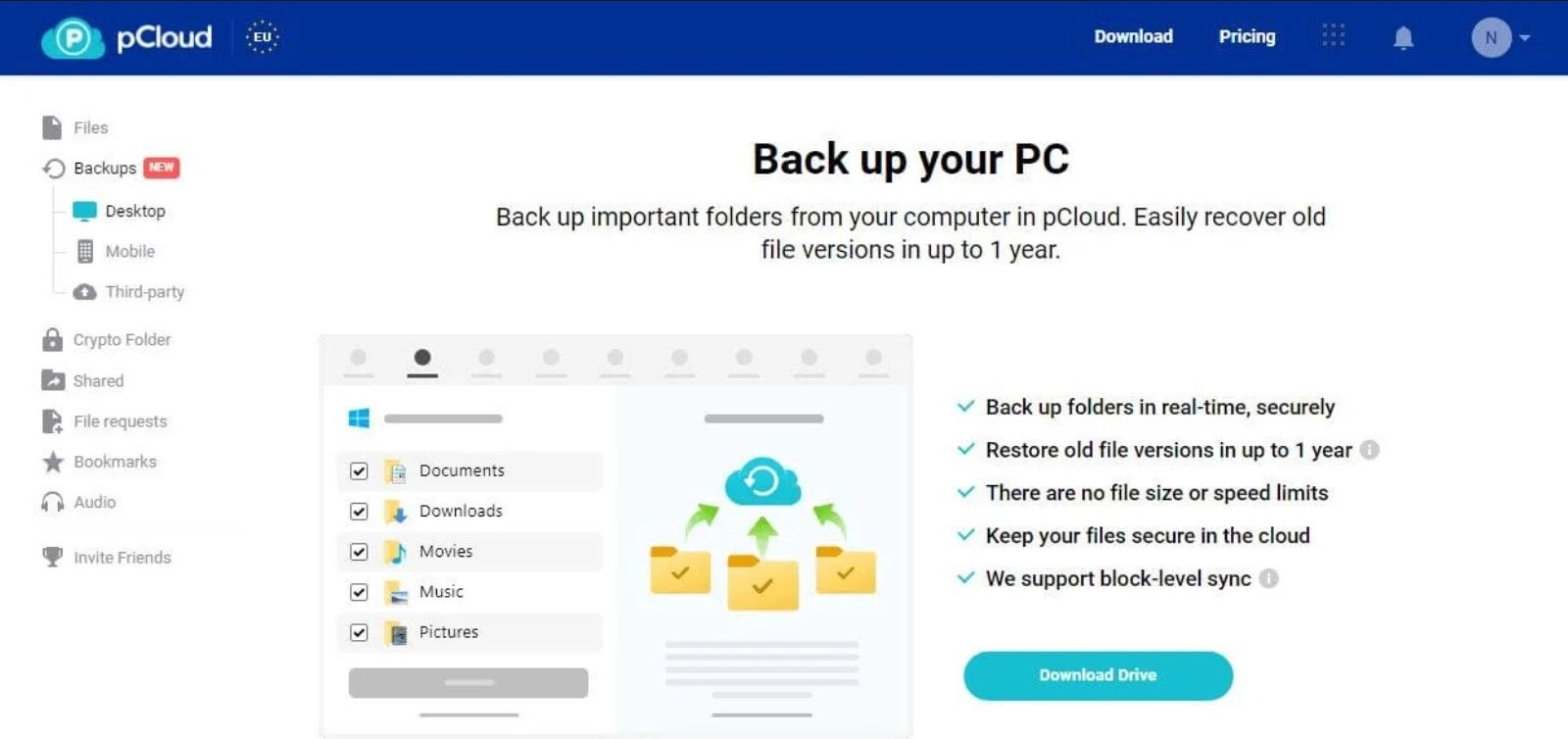 Dropbox Vs. Pcloud Features Funktionen Pcloud Backup Synchronisierung