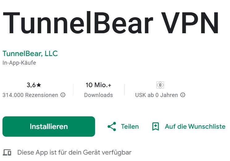 Tunnelbear Test Bewertung Google Play