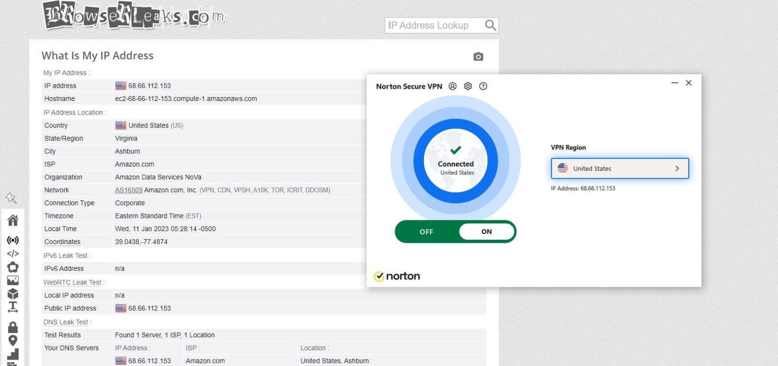 Norton Secure Vpn Test Bewertung Ip Dns Leaks Browserleaks.com