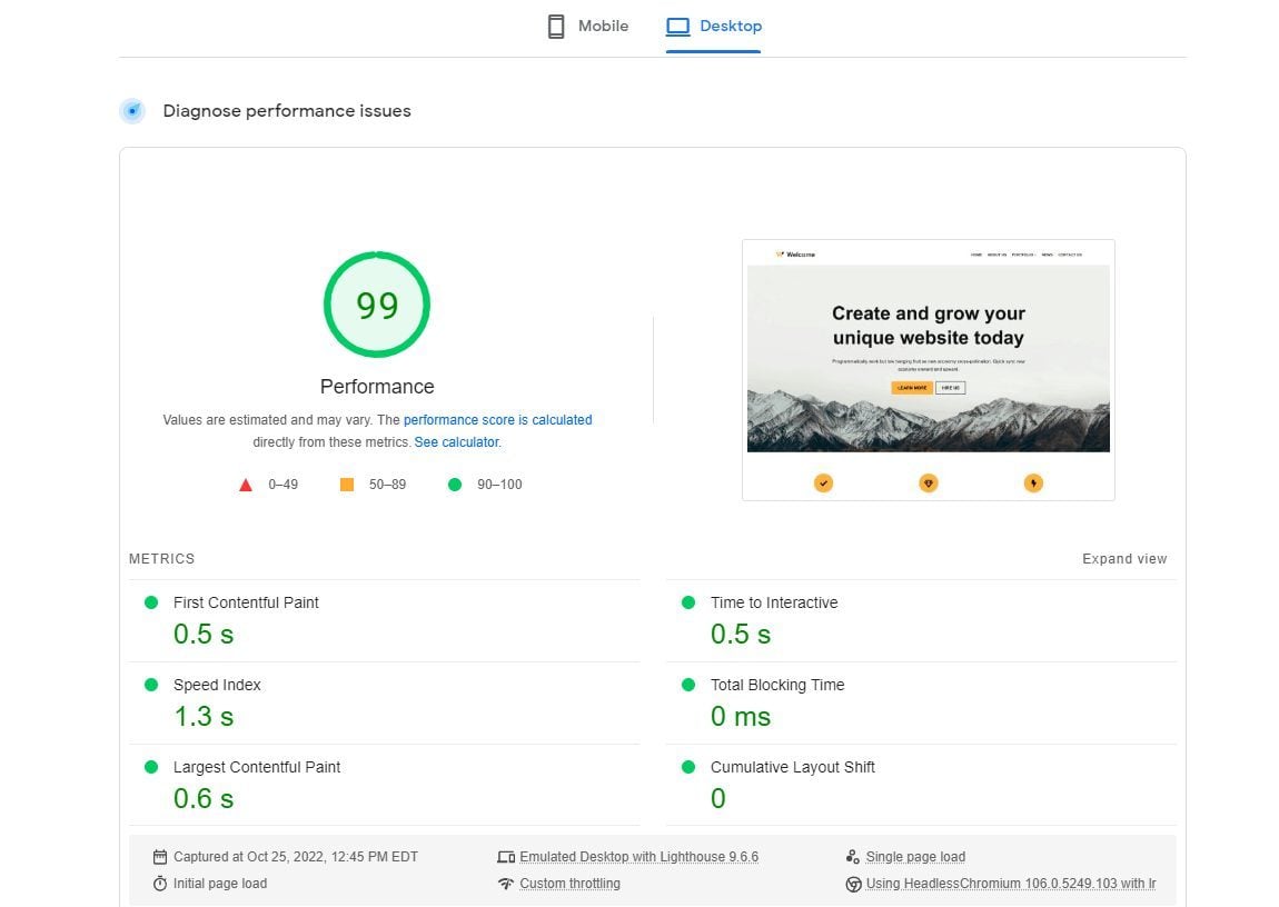 Bluehost PageSpeed Insights Desktop