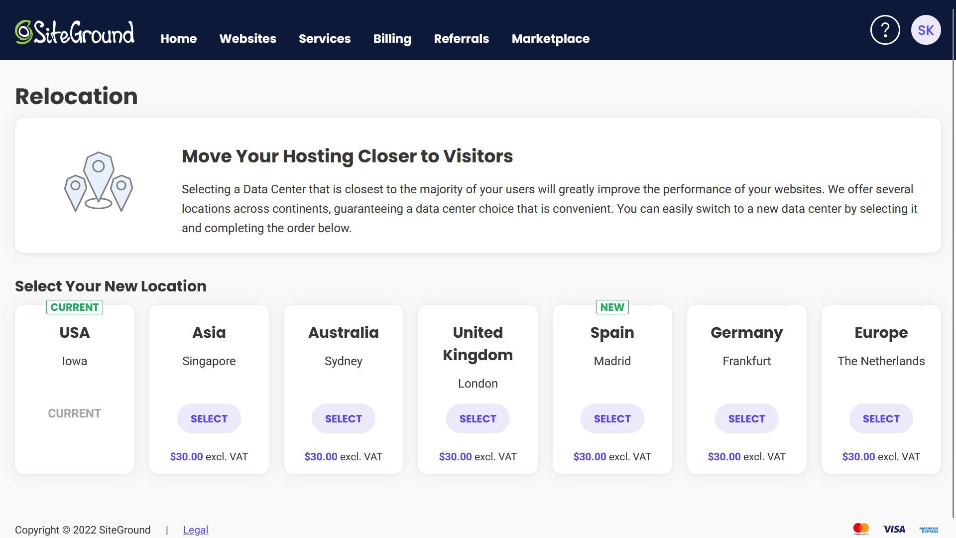 Change Data Center - SiteGround