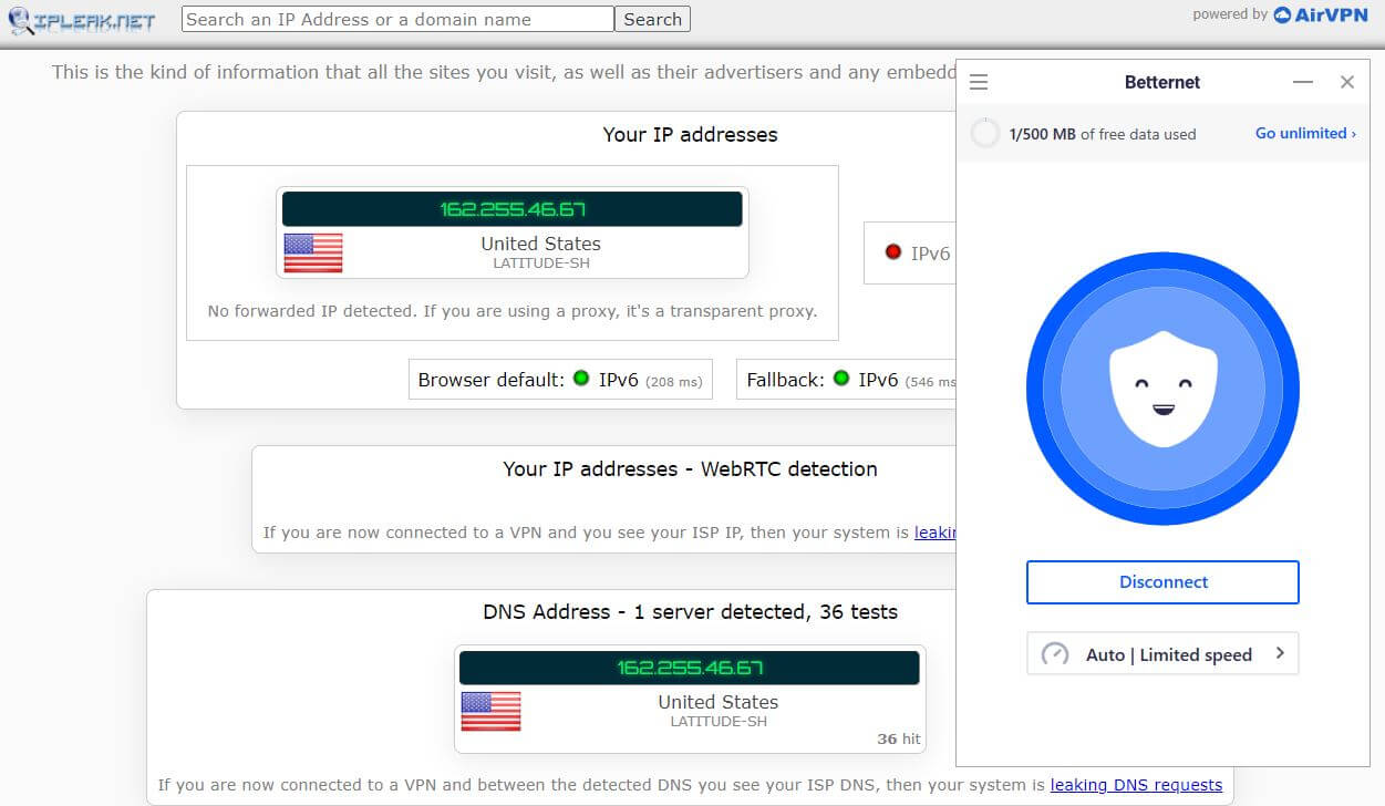 Betternet IP Leak