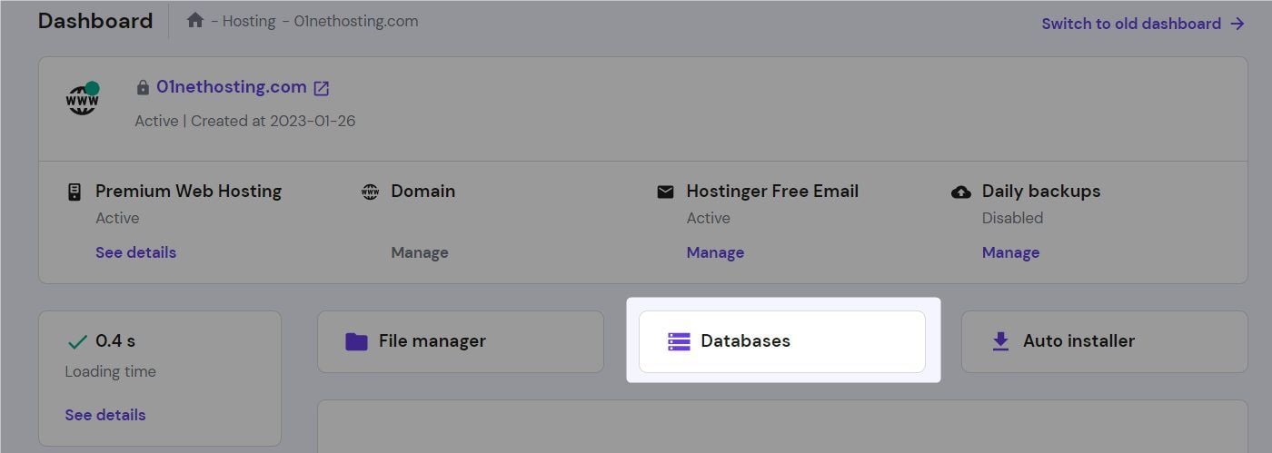 Navigate to Databases