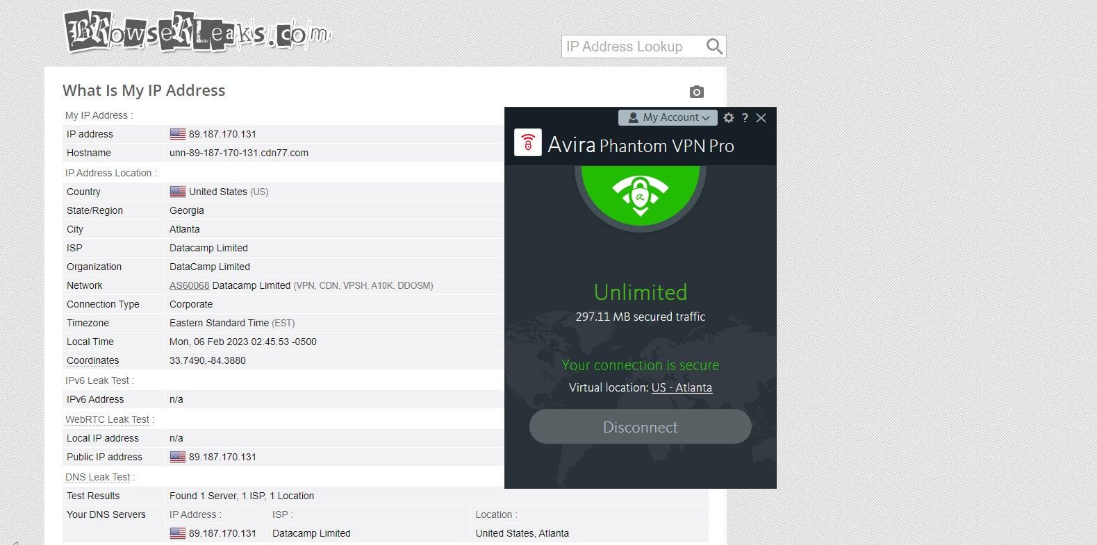 Avira Phantom VPN IP Leak 2