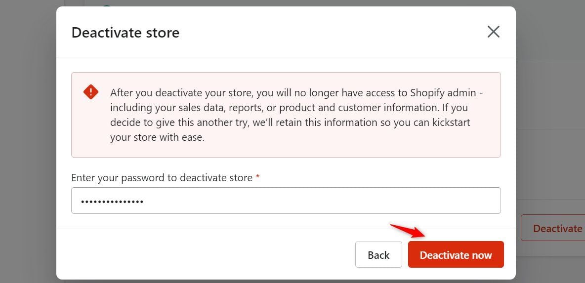 Shopify Deactivate Now