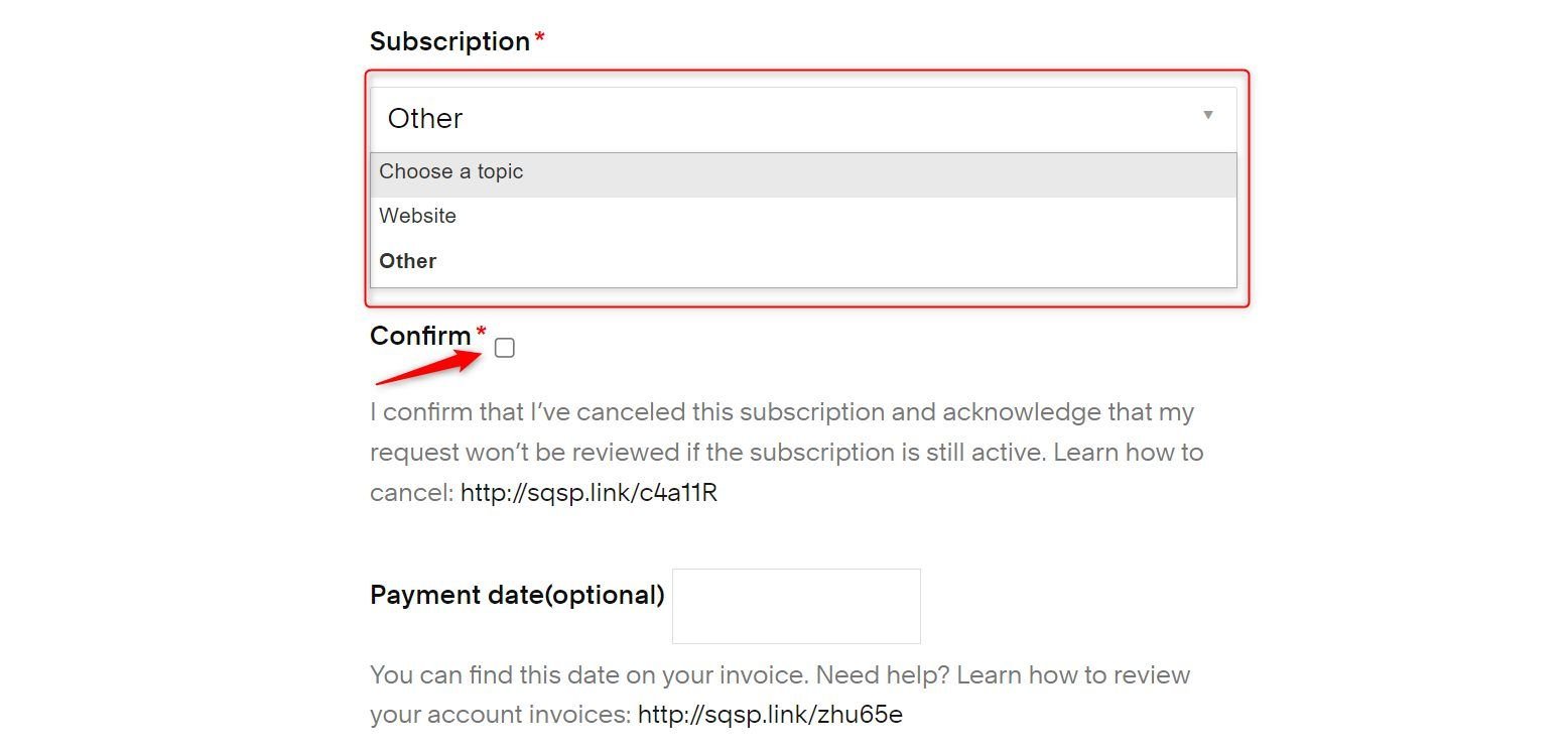 Squarespace Refund Request Subscription