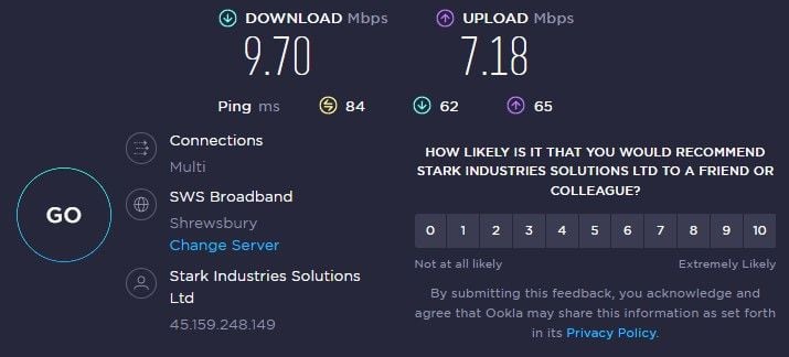 iTop VPN UK Speed