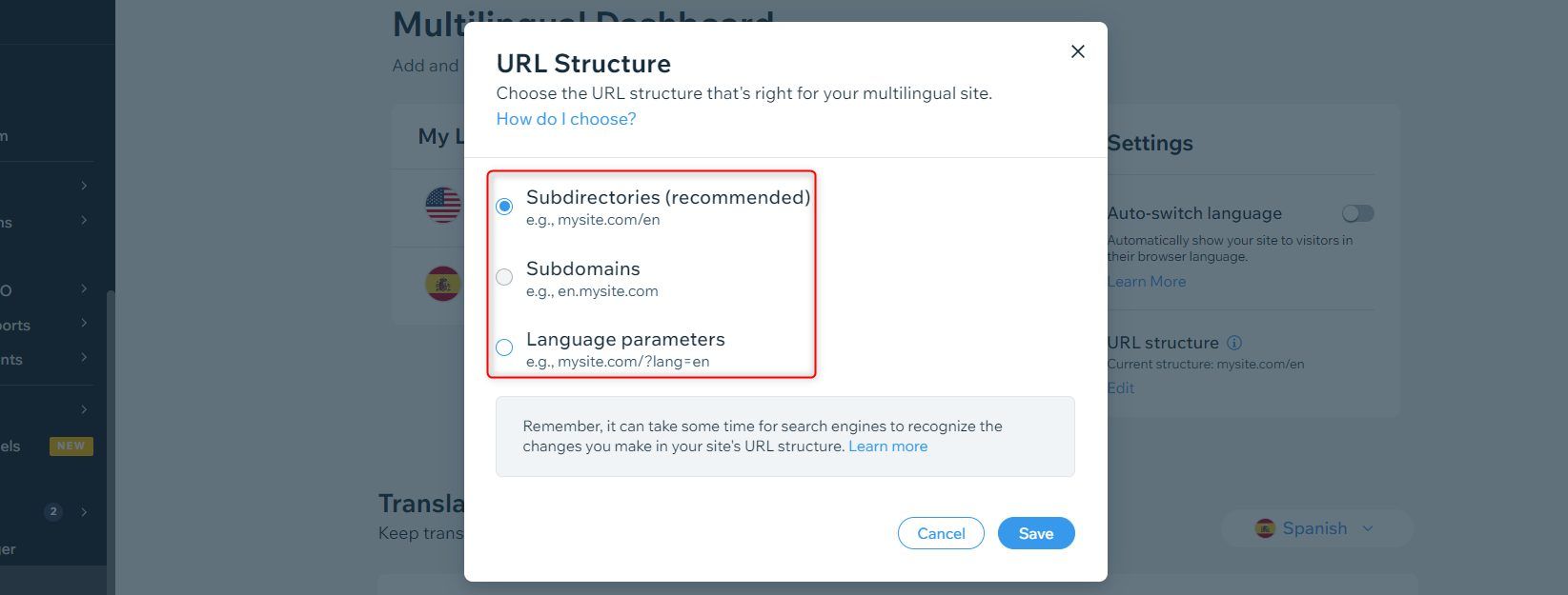 Wix Multilingual URL Structure