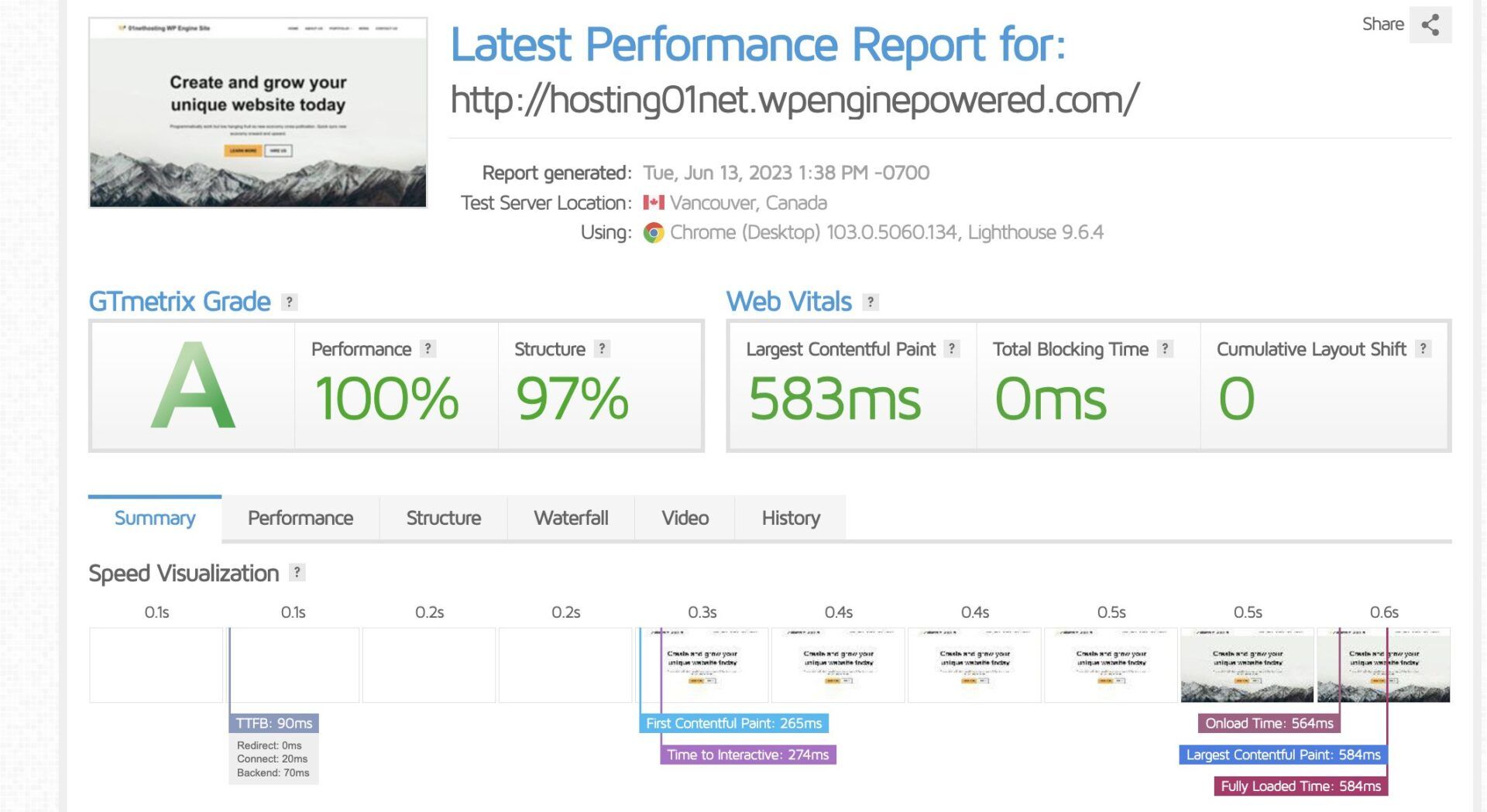 WP Engine GTmetrix Test Two