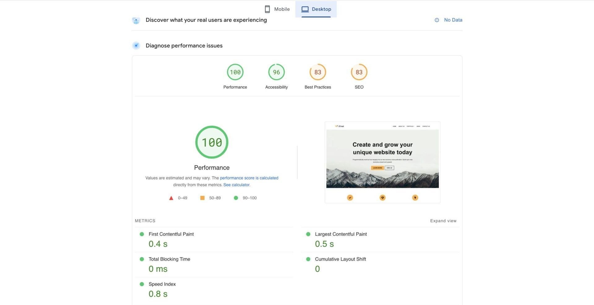 GreenGeeks PageSpeed Insights Test Desktop