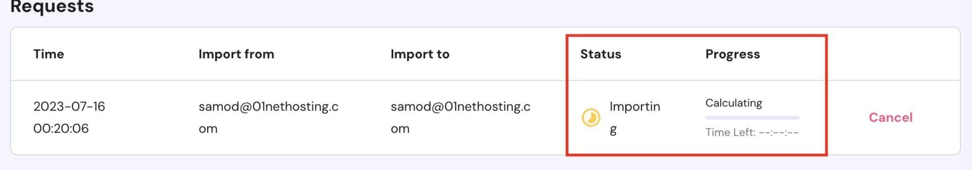 Hostinger Email Import Request Status