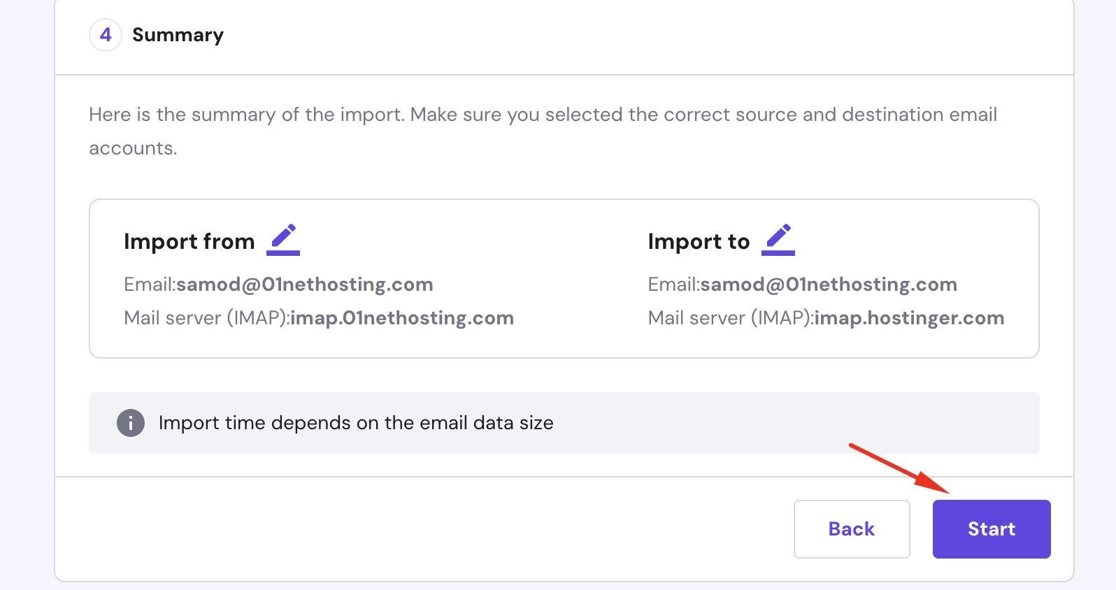 Hostinger Email Start Import