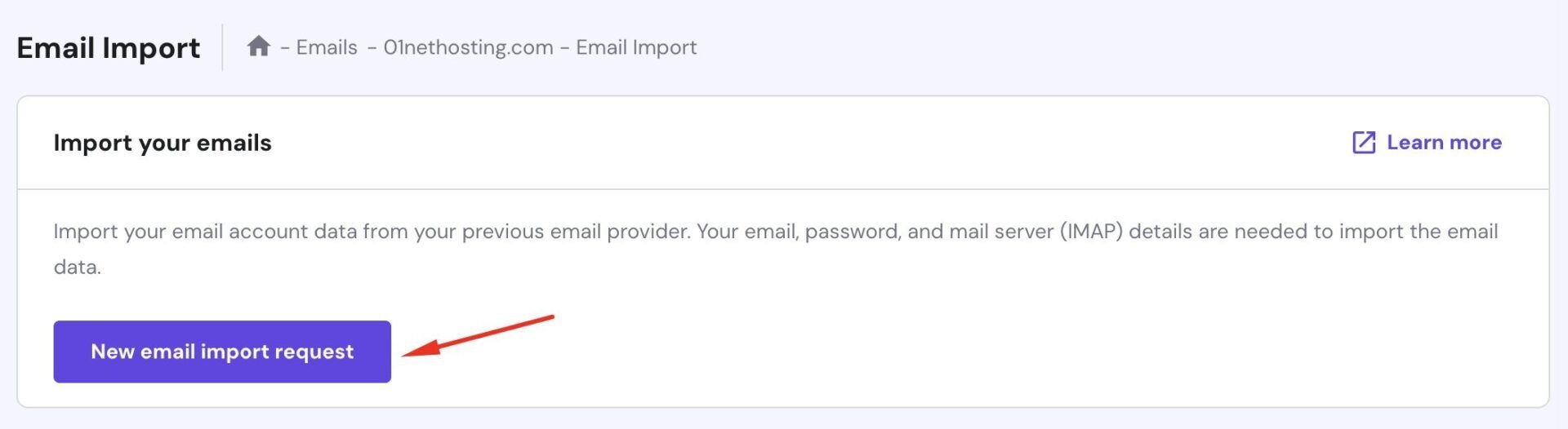 Hostinger New Email Import Request