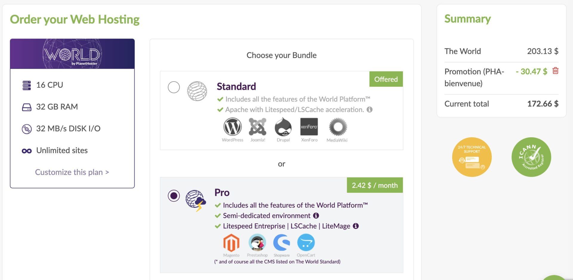 PlanetHoster Configuration Page