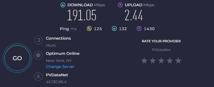 PrivateVPN US Speed