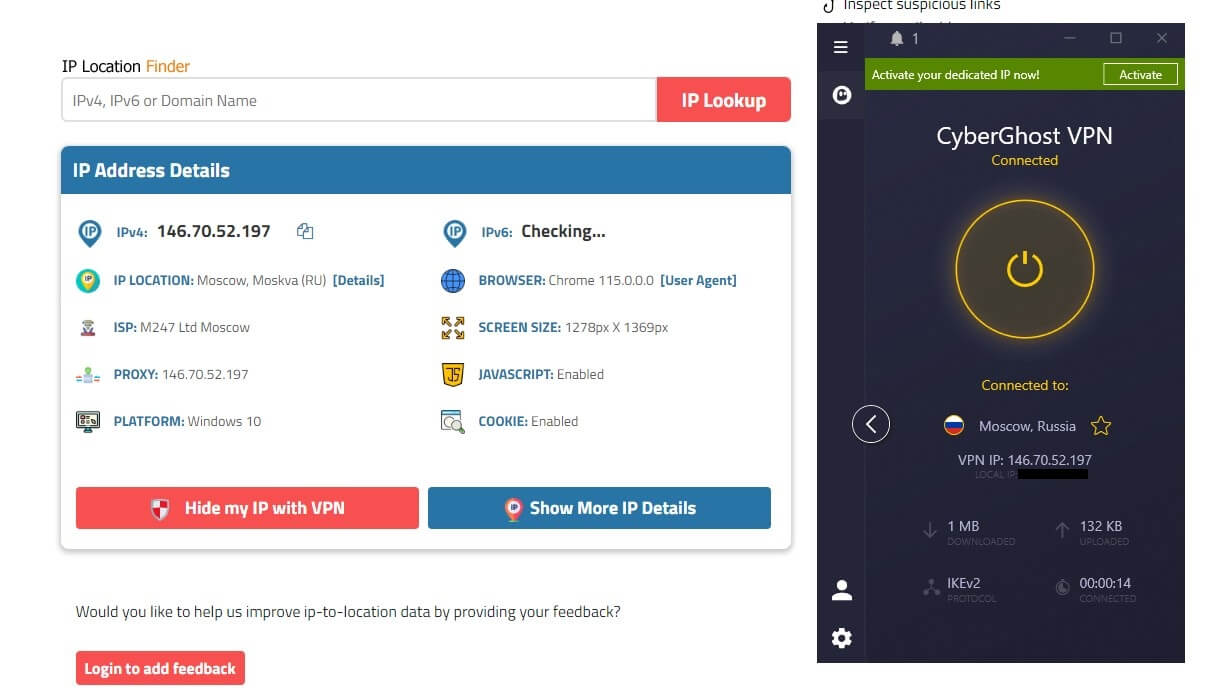 CyberGhost Russian IP Check