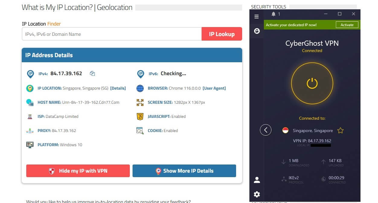 CyberGhost Singapore IP Check