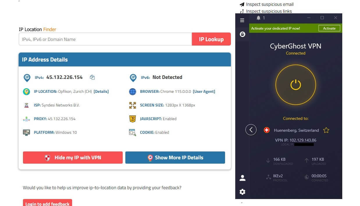 CyberGhost Swiss IP Check