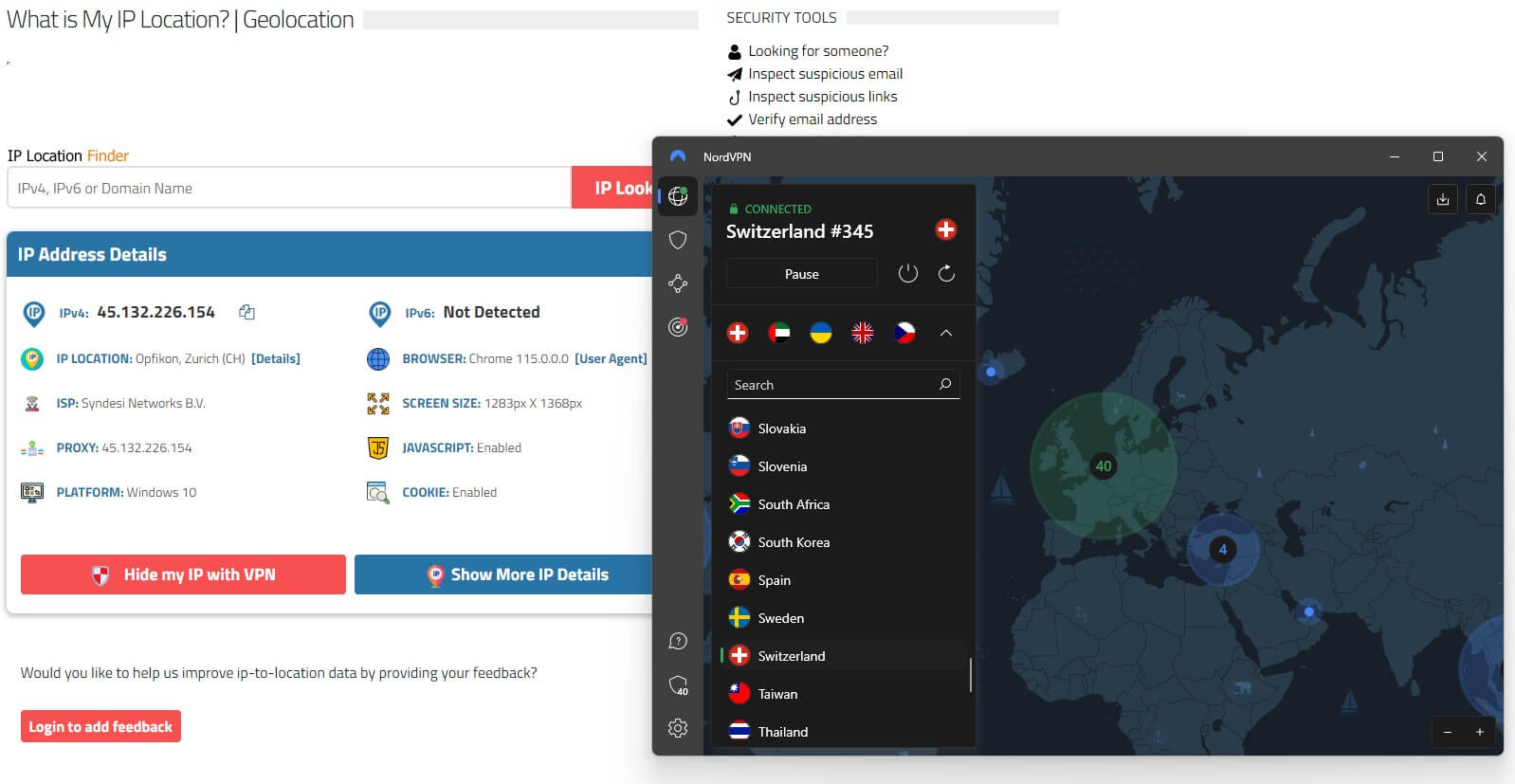 NordVPN Swiss IP Check