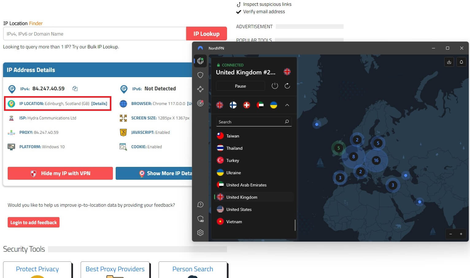 NordVPN Edinburgh IP Location