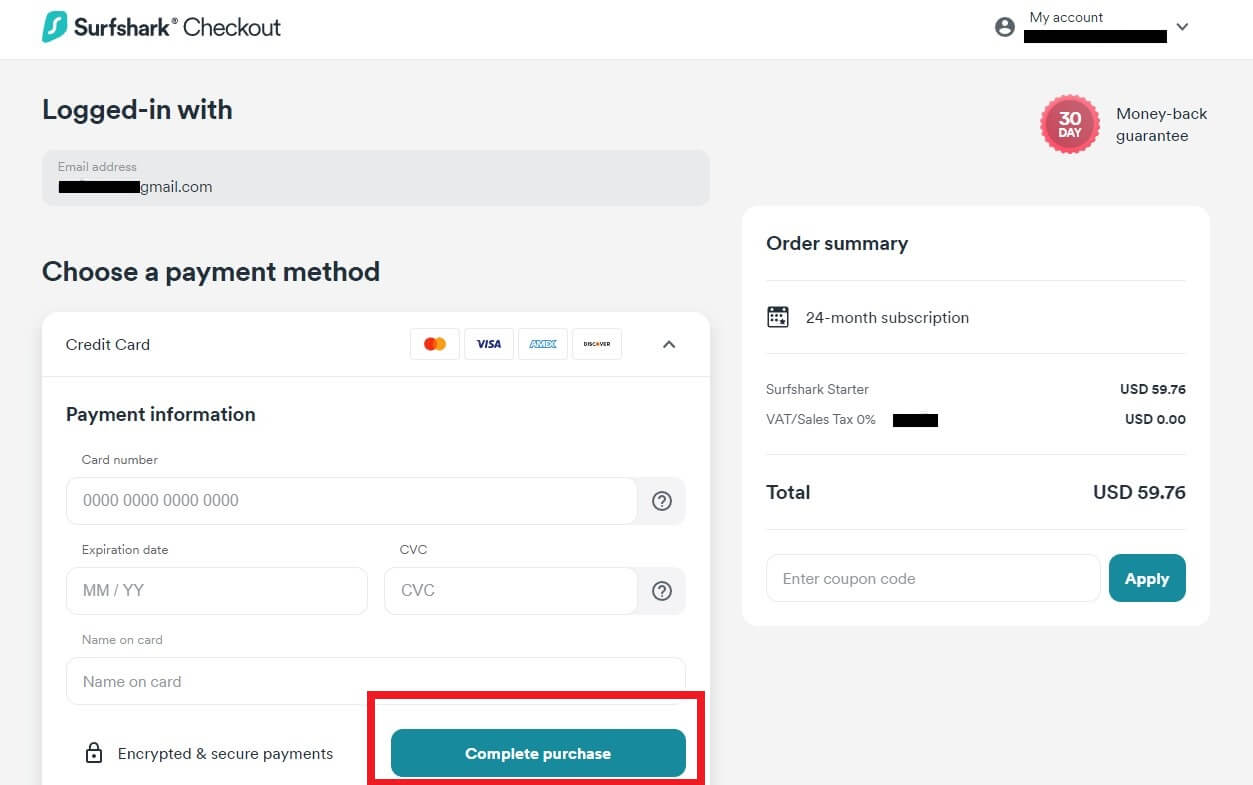 Surfshark Purchase Process