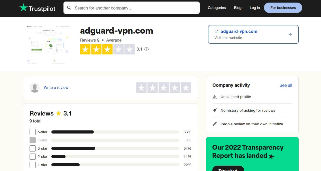 AdGuard VPN Trustpilot