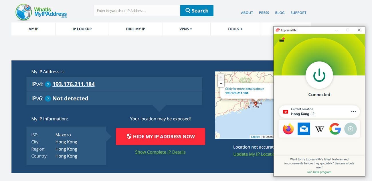 Hong Kong IP address verification ExpressVPN