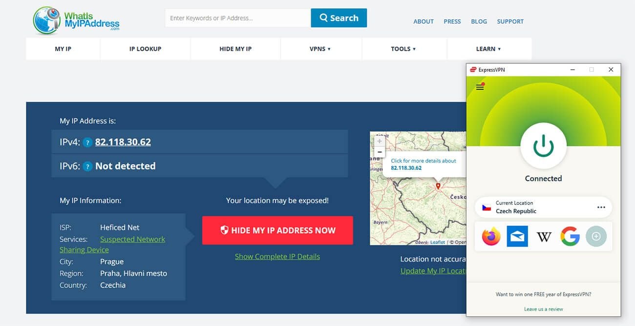 Proof of Czech IP Address ExpressVPN